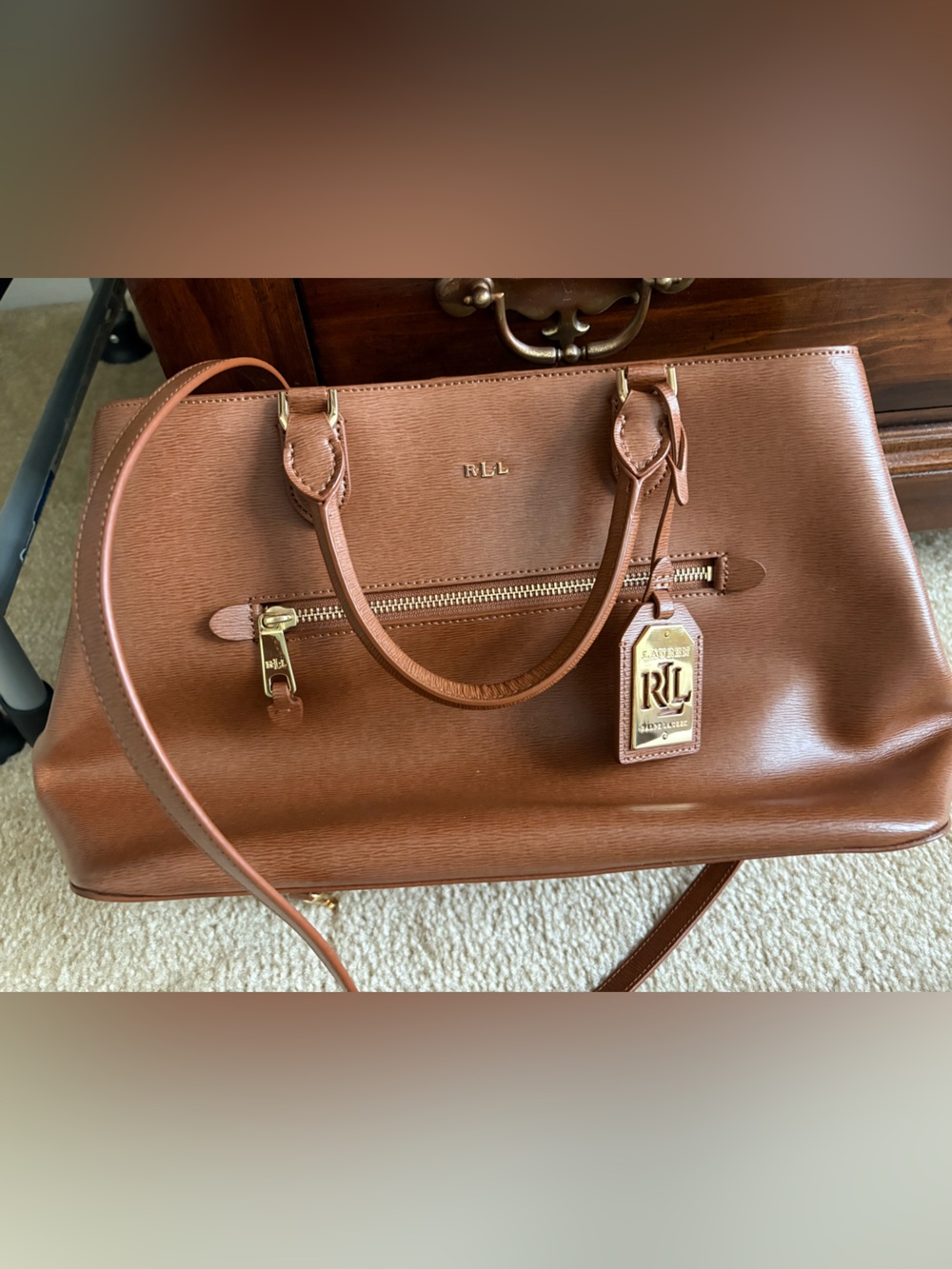 Ralph Lauren Brown Leather Tote with Gold Hardware